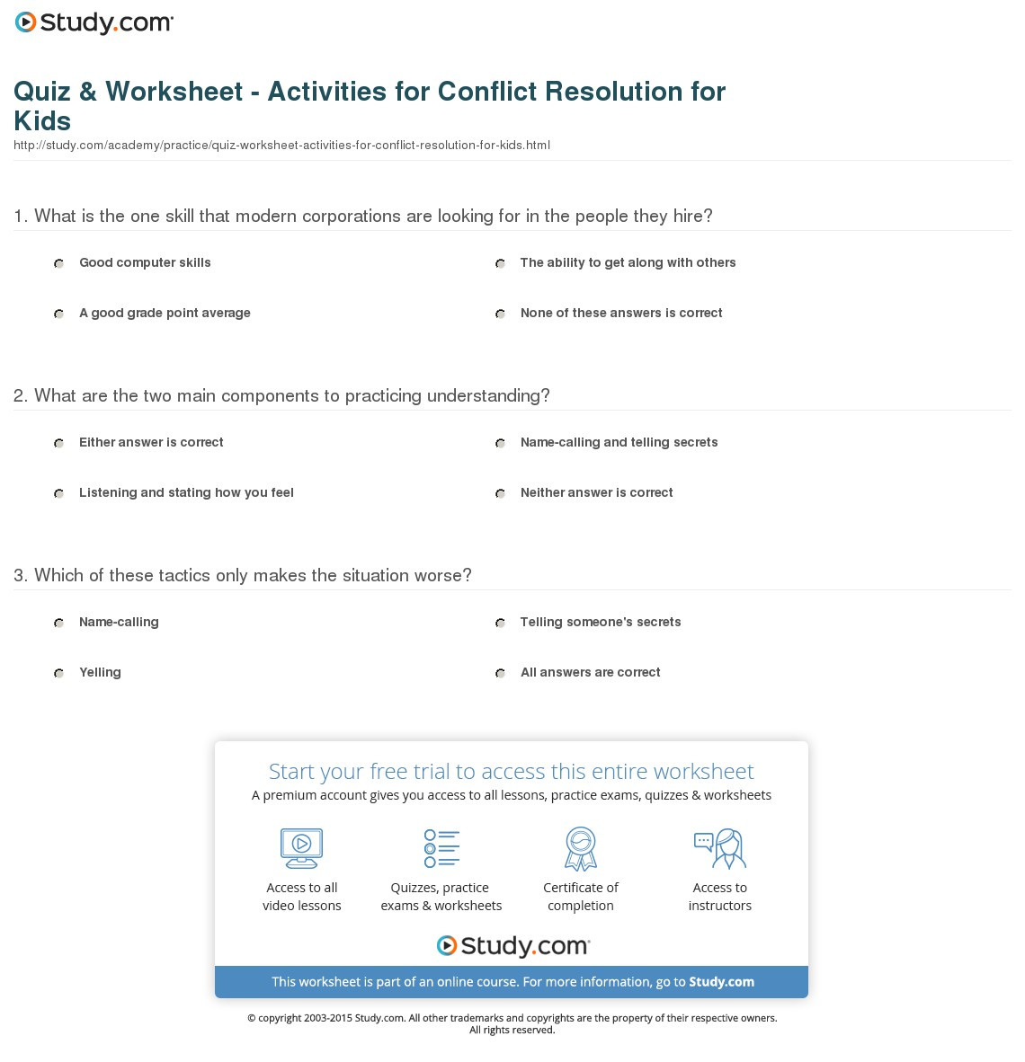 Quiz  Worksheet  Activities For Conflict Resolution For