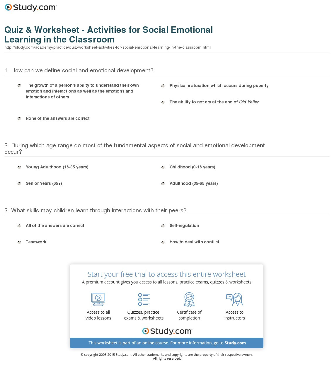 Quiz  Worksheet  Activities For Social Emotional Learning