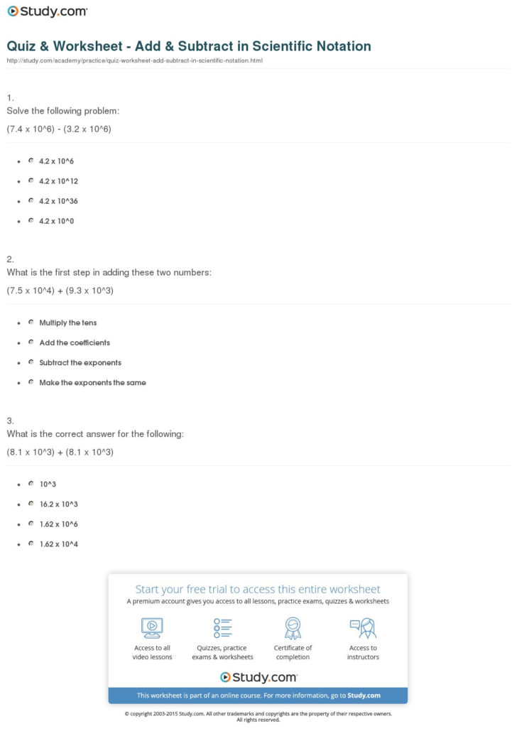 Operations In Scientific Notation Worksheet