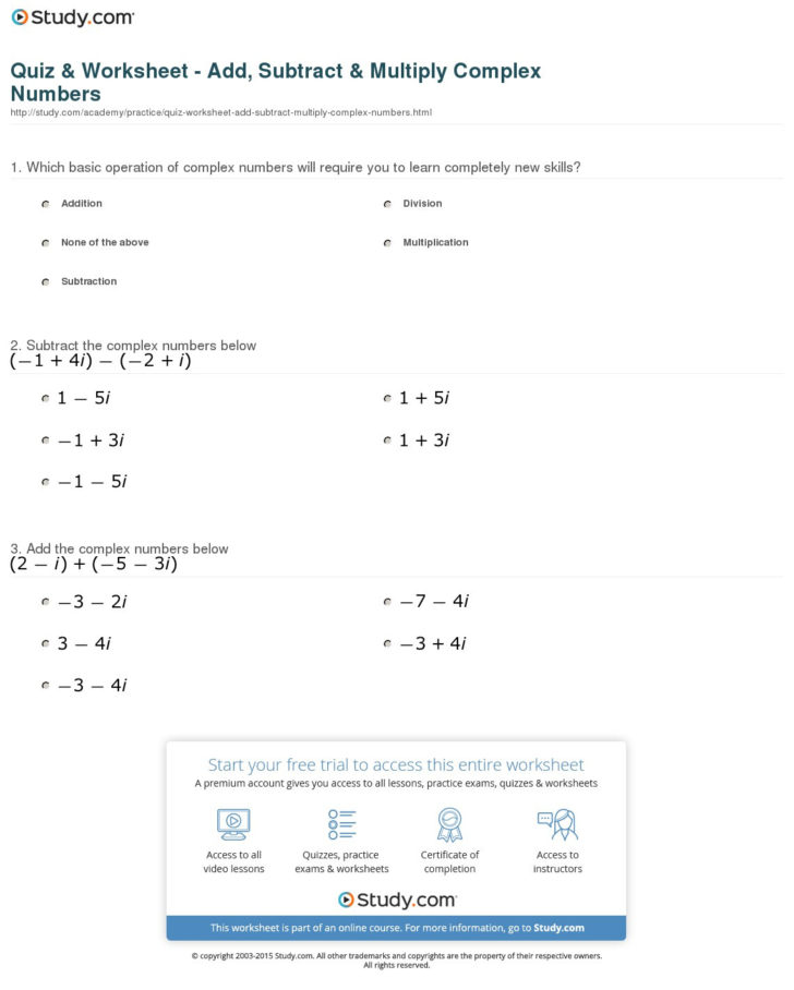 Multiplying Complex Numbers Worksheet