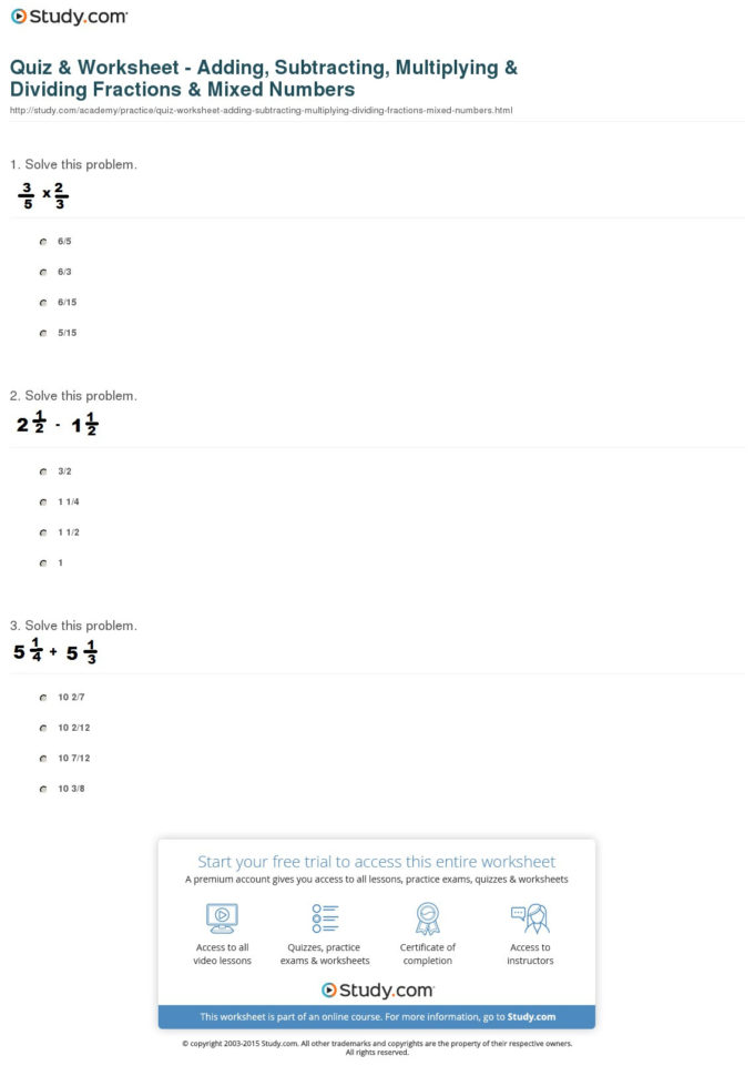 Quiz  Worksheet  Adding Subtracting Multiplying