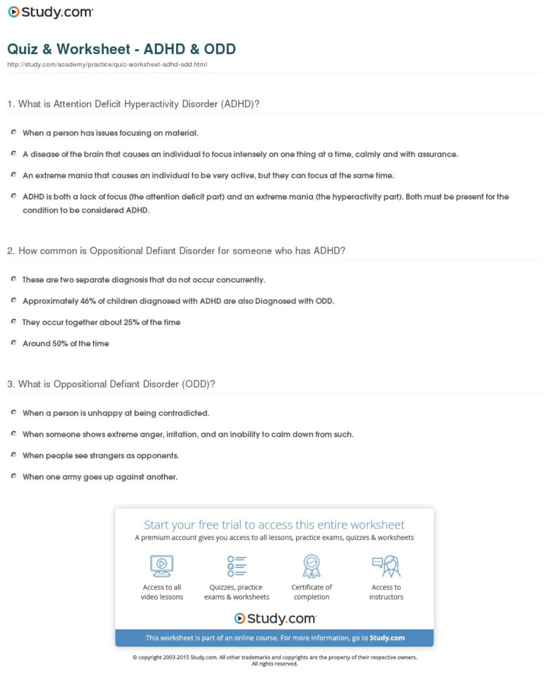 Quiz  Worksheet  Adhd  Odd  Study
