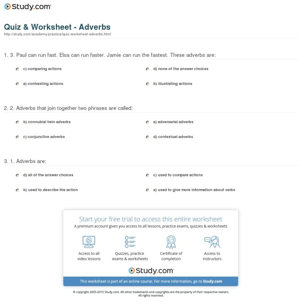 Quiz  Worksheet  Adverbs  Study