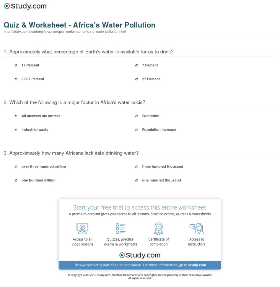 Quiz  Worksheet  Africa's Ter Pollution  Study