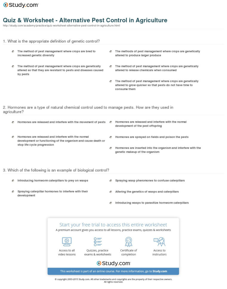 Quiz  Worksheet  Alternative Pest Control In Agriculture
