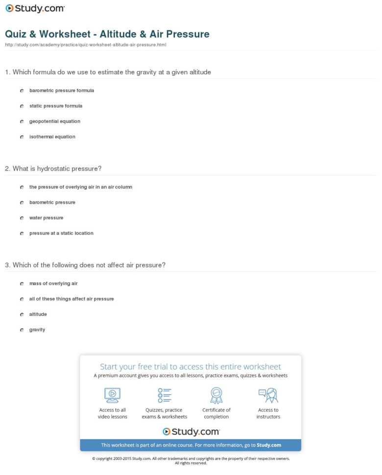 Quiz  Worksheet  Altitude  Air Pressure  Study