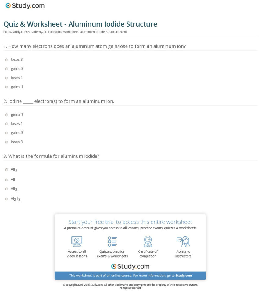 Quiz  Worksheet  Aluminum Iodide Structure  Study
