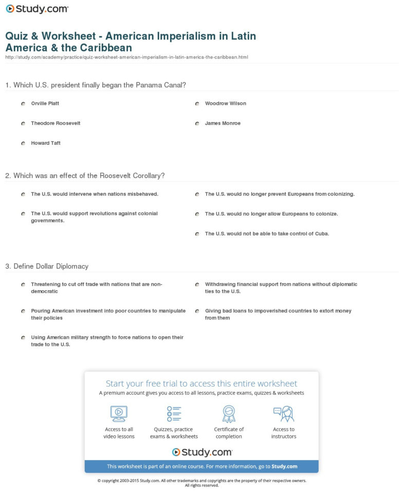 Quiz  Worksheet  American Imperialism In Latin America