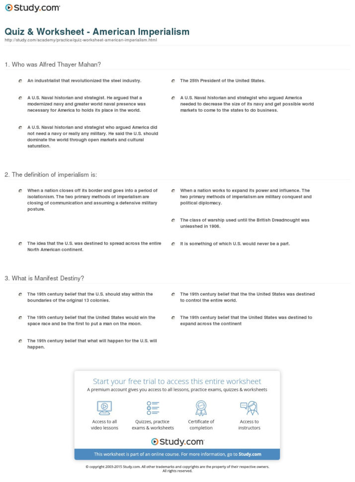 Quiz  Worksheet  American Imperialism  Study