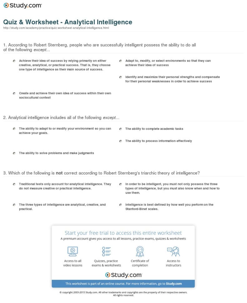 Quiz  Worksheet  Analytical Intelligence  Study