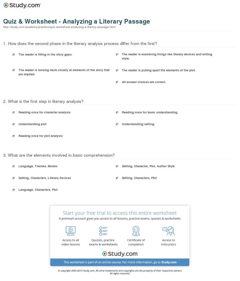 Quiz  Worksheet  Analyzing A Literary Passage  Study