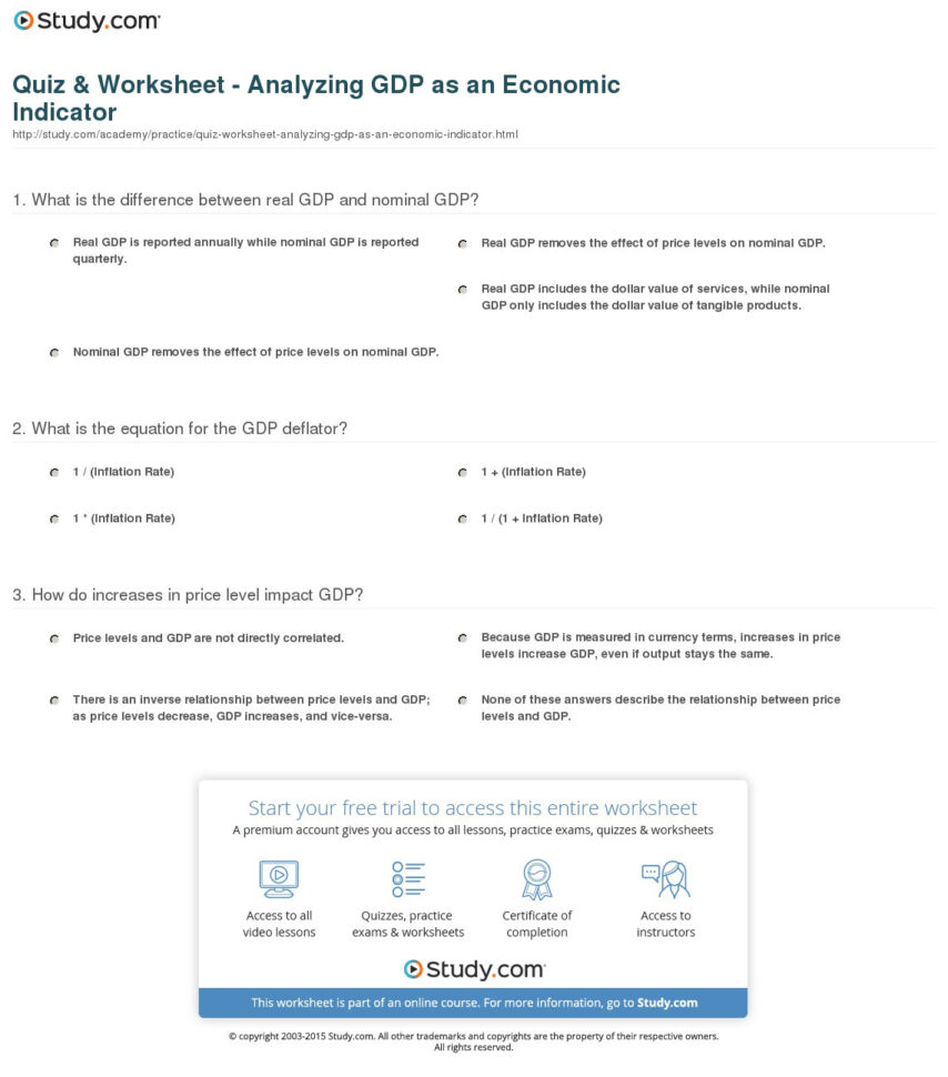 Quiz  Worksheet  Analyzing Gdp As An Economic Indicator