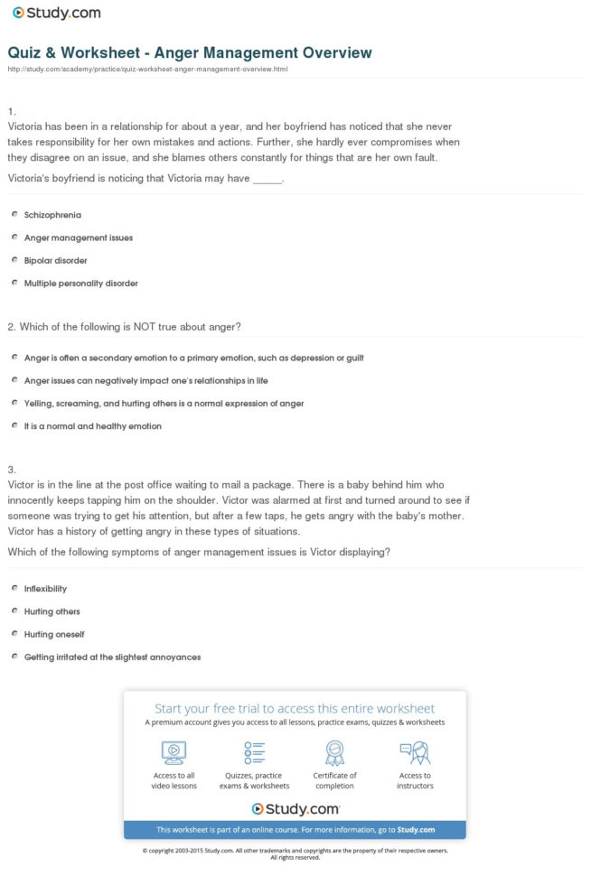 Quiz  Worksheet  Anger Management Overview  Study