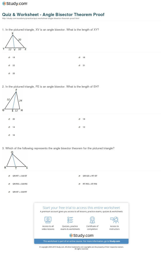 Quiz  Worksheet  Angle Bisector Theorem Proof  Study