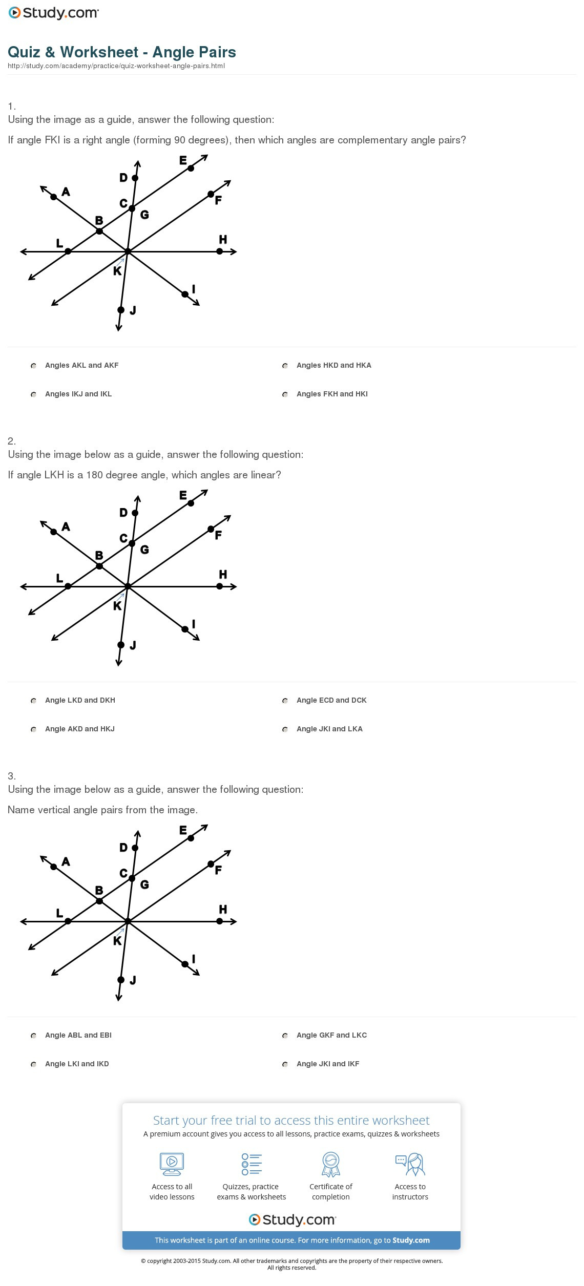 Quiz  Worksheet  Angle Pa  Study