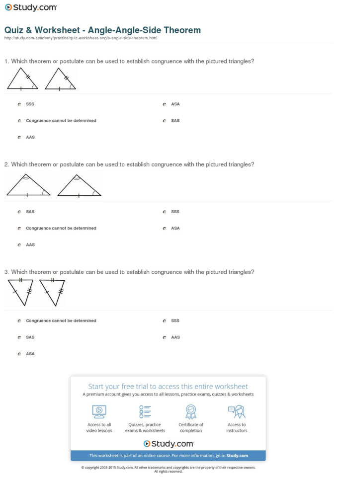 Quiz  Worksheet  Angleangleside Theorem  Study