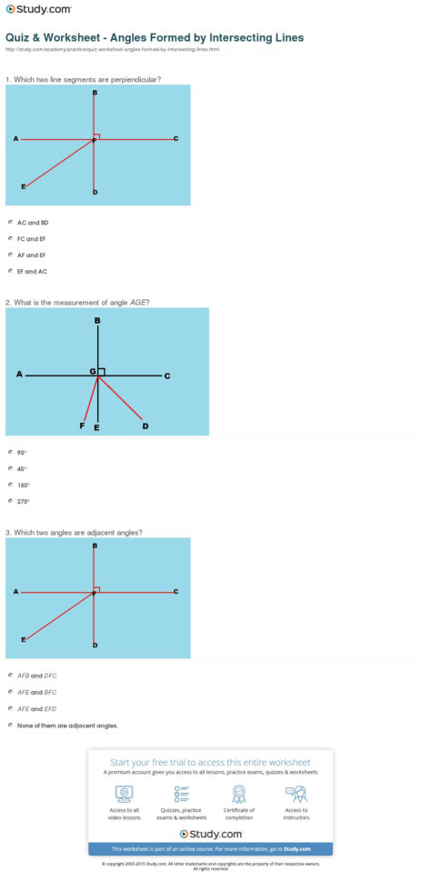 Quiz  Worksheet  Angles Formedintersecting Lines
