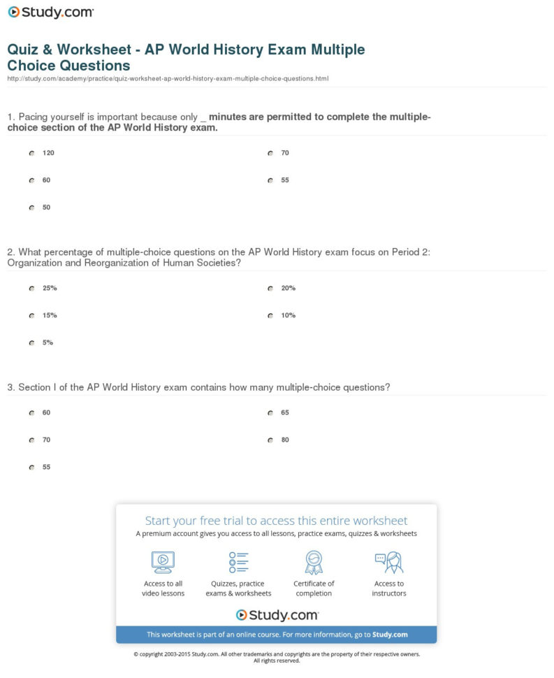 Quiz  Worksheet  Ap World History Exam Multiple Choice