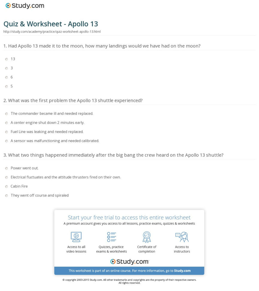 Quiz  Worksheet  Apollo 13  Study
