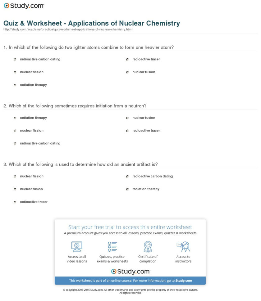 Quiz  Worksheet  Applications Of Nuclear Chemistry  Study