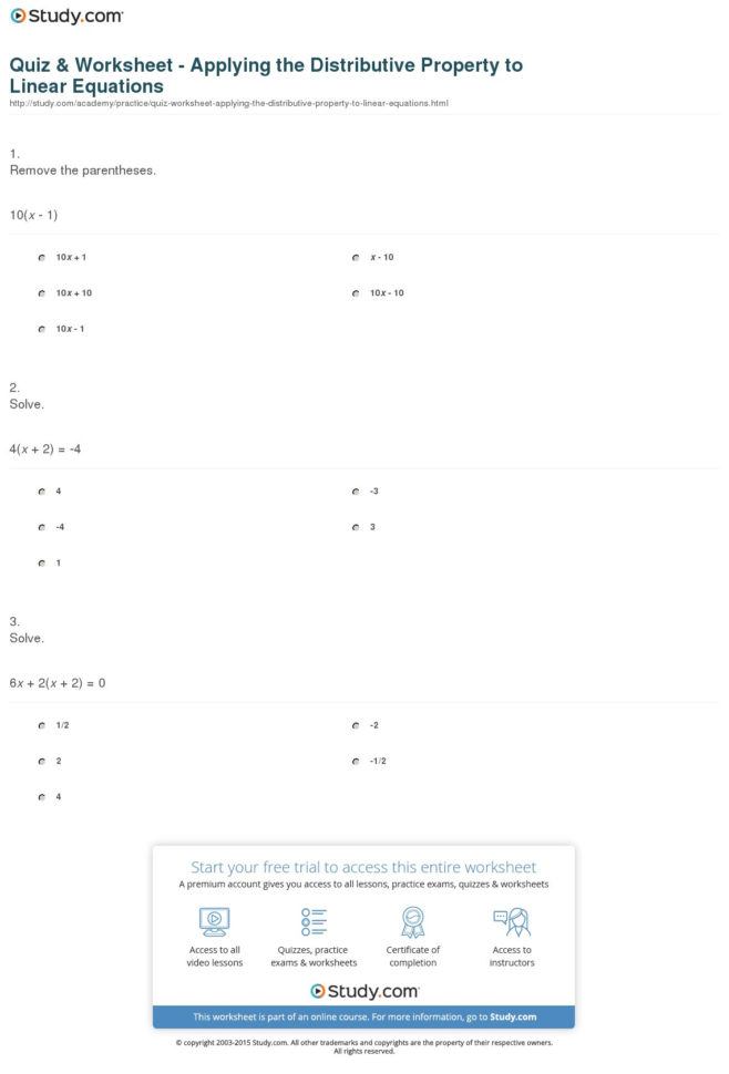 Quiz  Worksheet  Applying The Distributive Property To