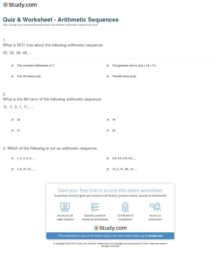 arithmetic sequences and series worksheets