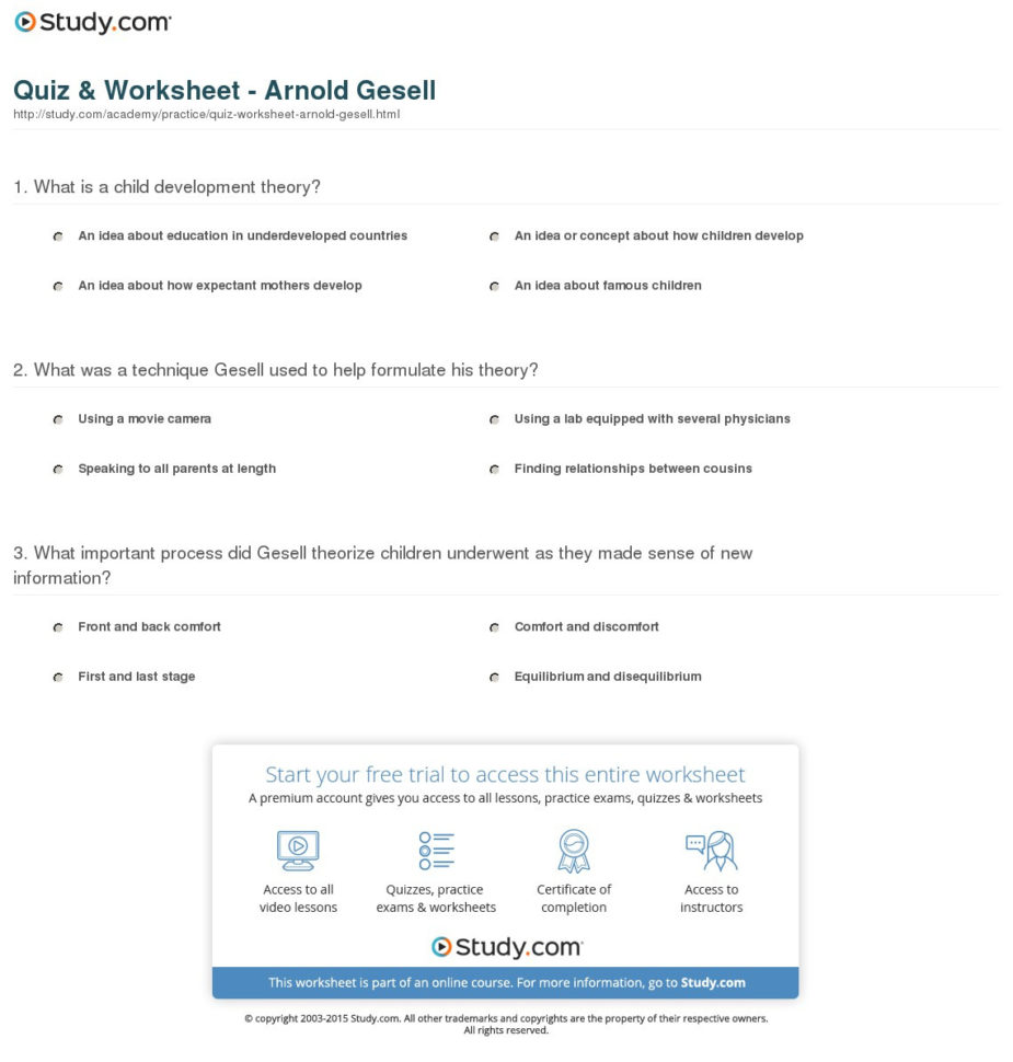 Quiz  Worksheet  Arnold Gesell  Study