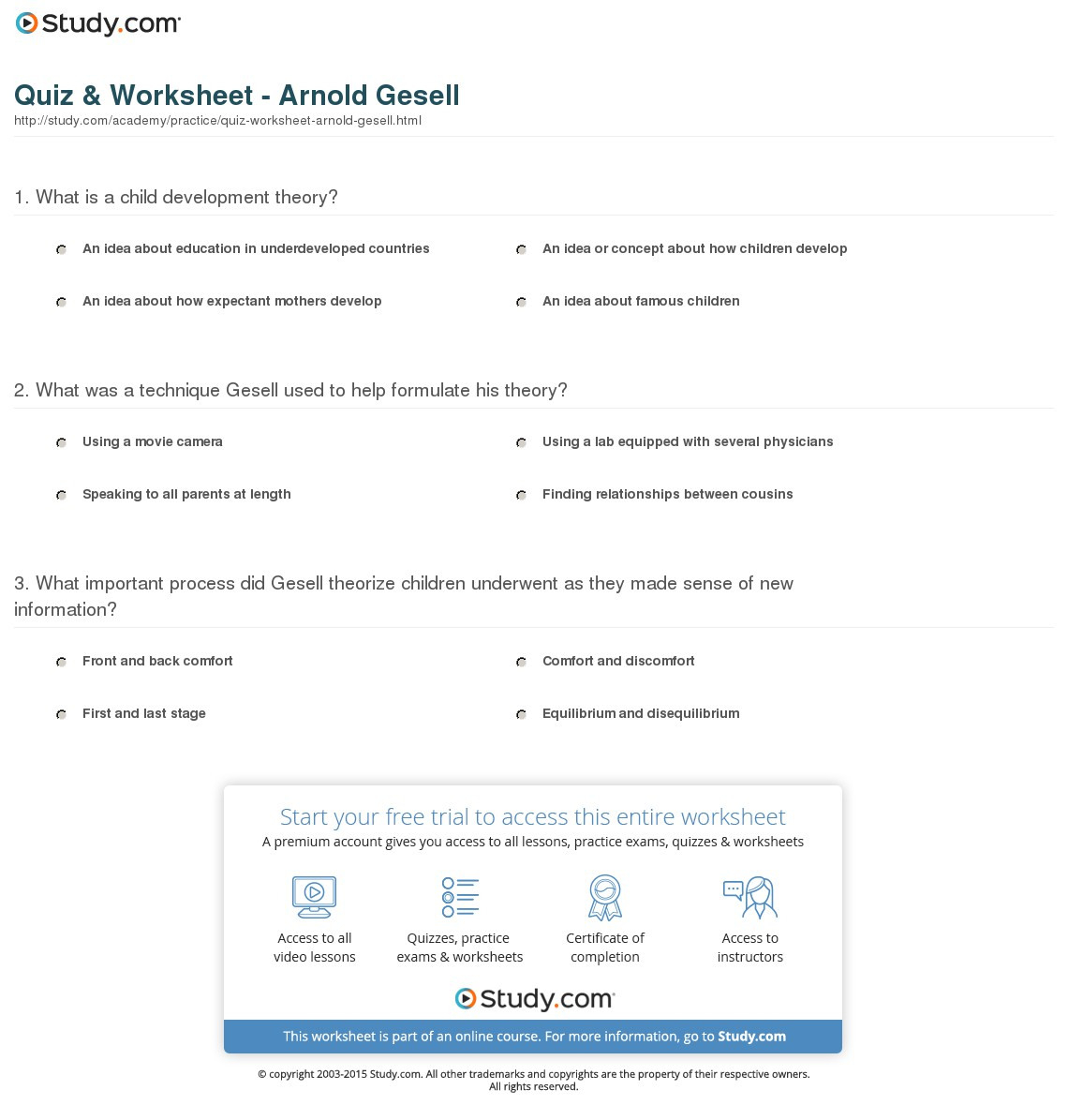 Quiz  Worksheet  Arnold Gesell  Study