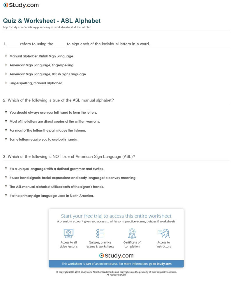 Quiz  Worksheet  Asl Alphabet  Study