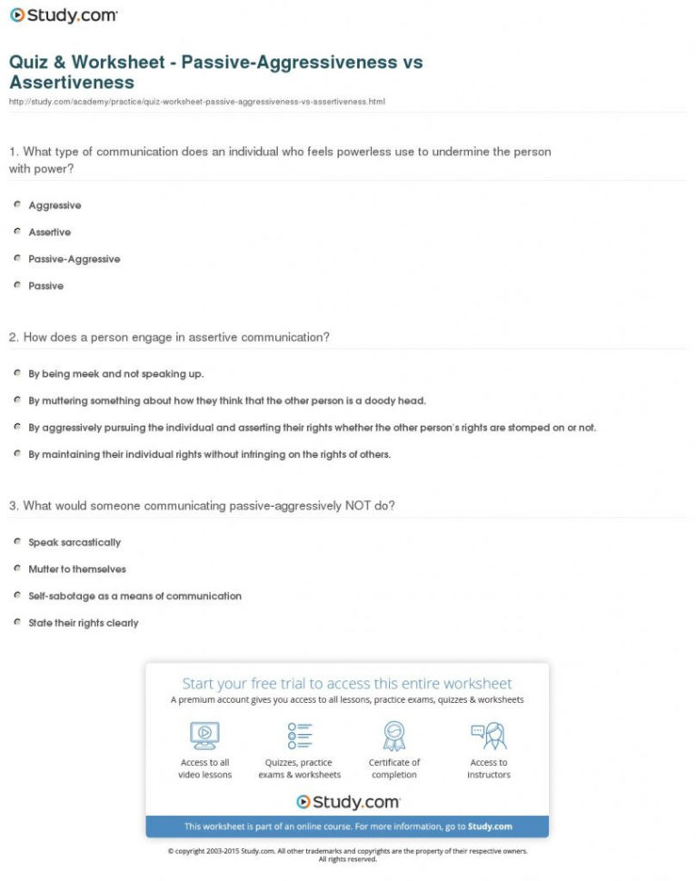 Quiz Worksheet Assertiveness Worksheets Writing Linear