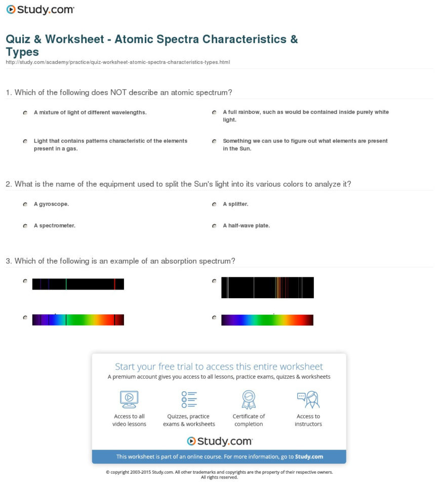 Quiz  Worksheet  Atomic Spectra Characteristics  Types