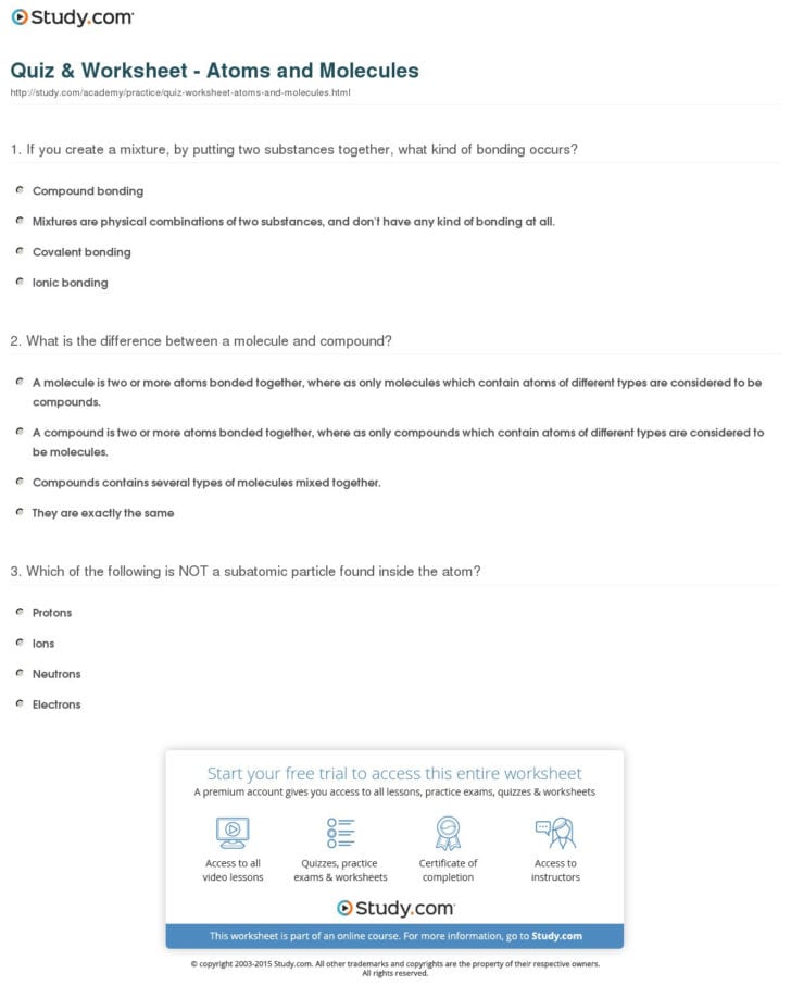 Molecules And Compounds Worksheet
