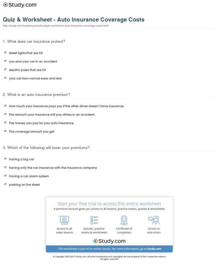 Auto Insurance Worksheet For Students —