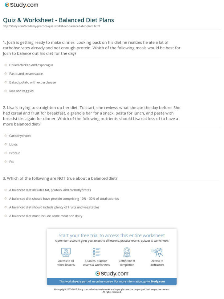 Quiz  Worksheet  Balanced Diet Plans  Study