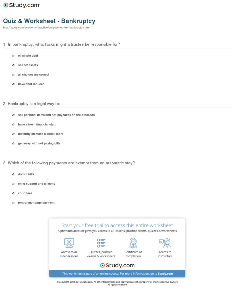 Bankruptcy Expenses Worksheet