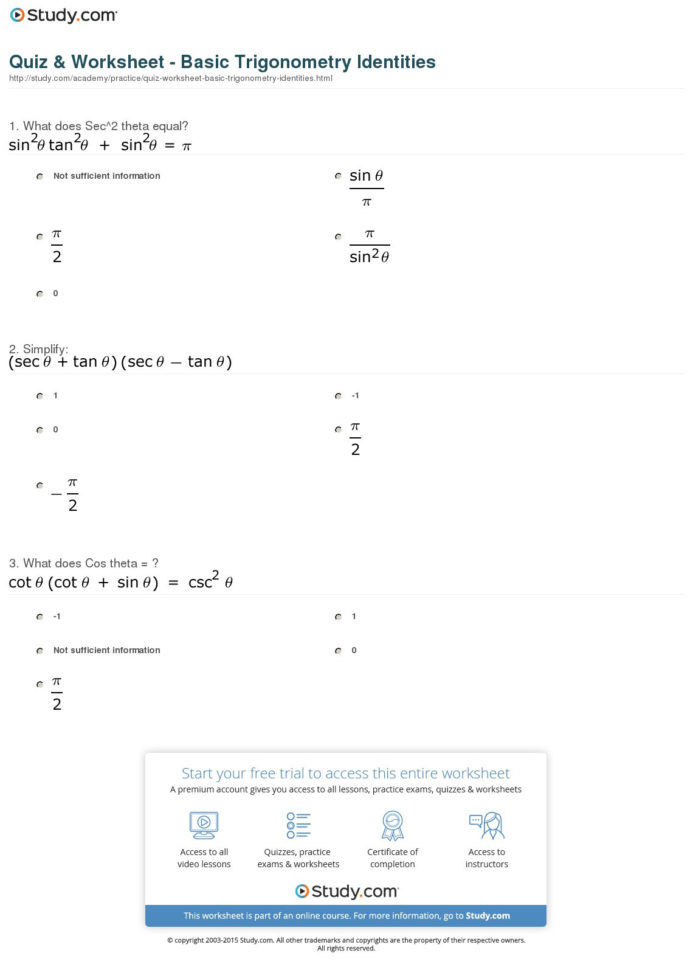 Quiz  Worksheet  Basic Trigonometry Identities  Study