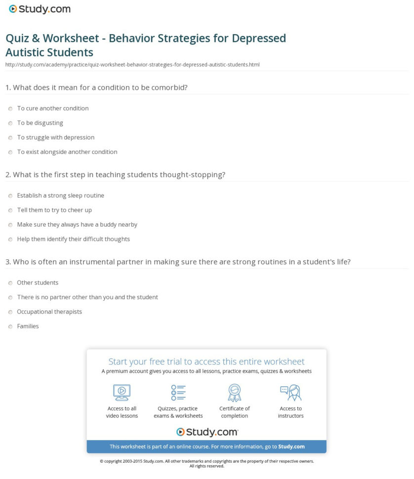 Quiz  Worksheet  Behavior Strategies For Depressed