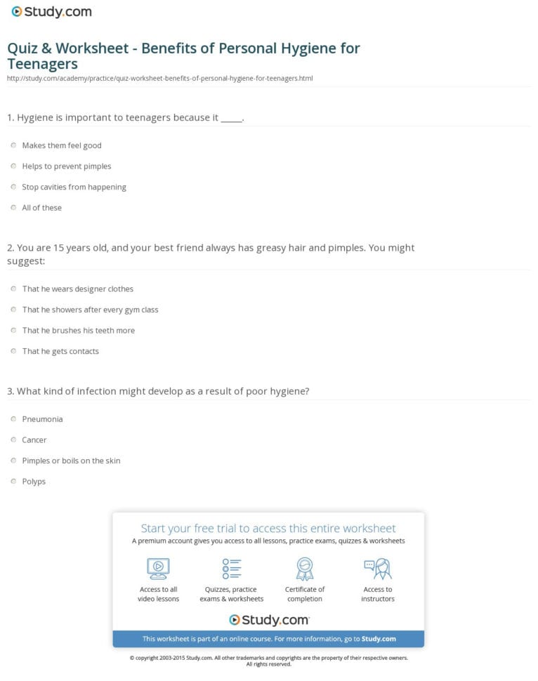 Quiz  Worksheet  Benefits Of Personal Hygiene For Quiz  Worksheet  Benefits Of Personal Hygiene For
