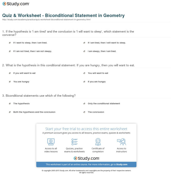 Quiz Worksheet Biconditional Statement In Geometry Study — db-excel.com