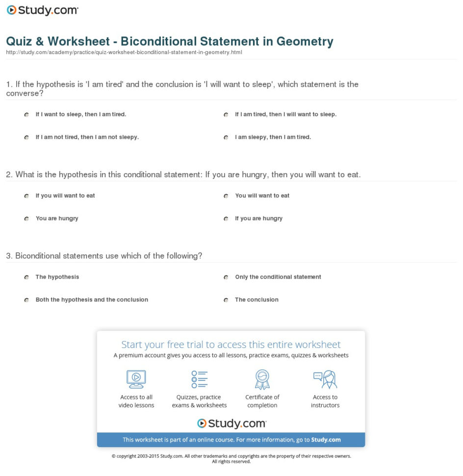 Quiz  Worksheet  Biconditional Statement In Geometry  Study