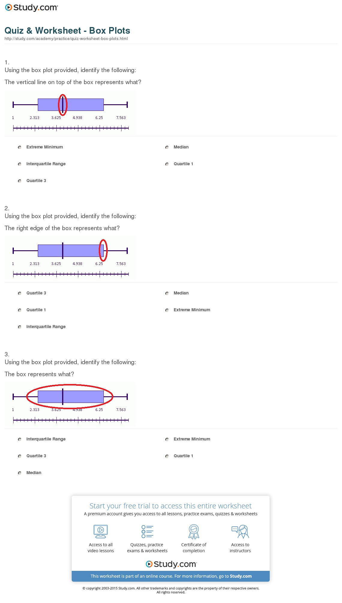 Quiz  Worksheet  Box Plots  Study
