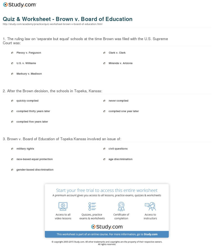 Quiz  Worksheet  Brown V Board Of Education  Study