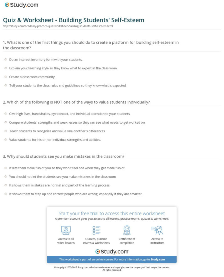 Quiz  Worksheet  Building Students' Selfesteem  Study