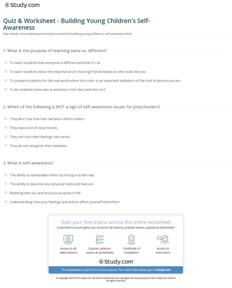 Quiz  Worksheet  Building Young Children's Selfareness