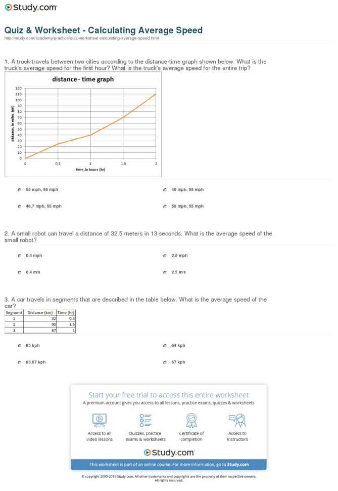 Quiz  Worksheet  Calculating Average Speed  Study