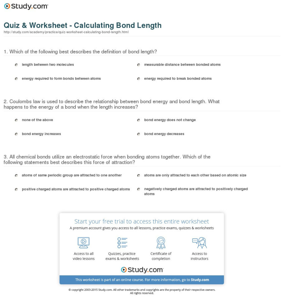 Quiz  Worksheet  Calculating Bond Length  Study