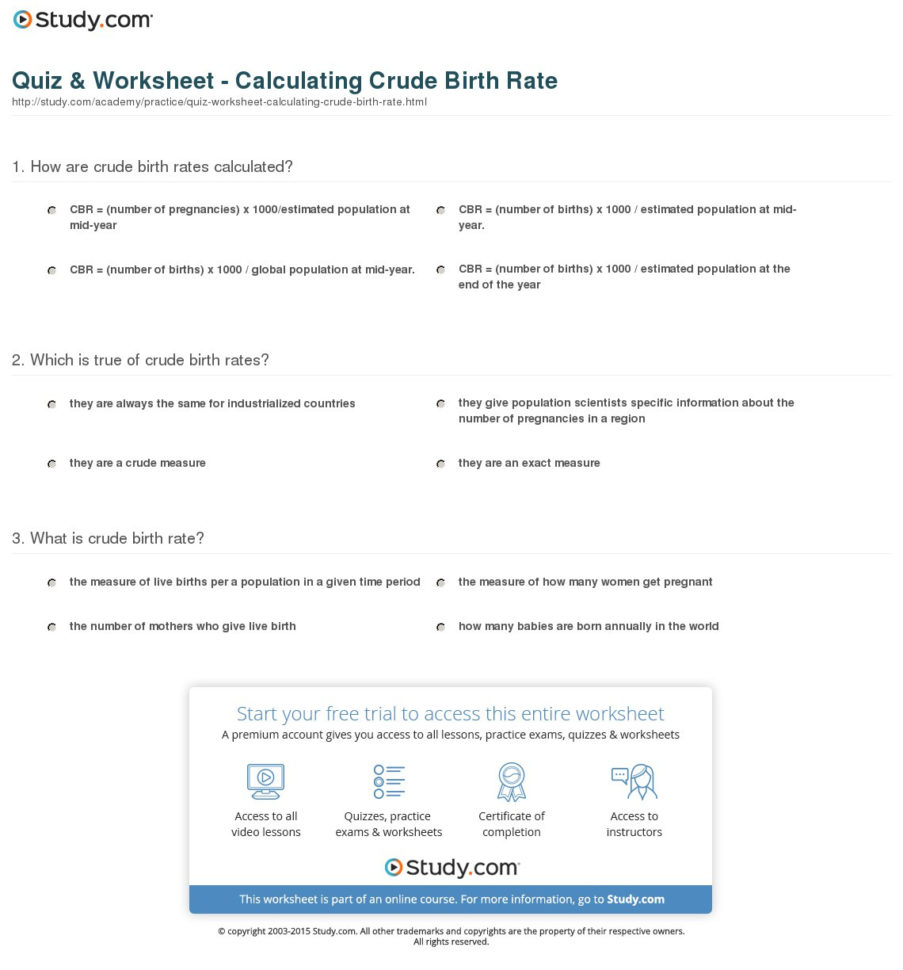 Quiz  Worksheet  Calculating Crude Birth Rate  Study