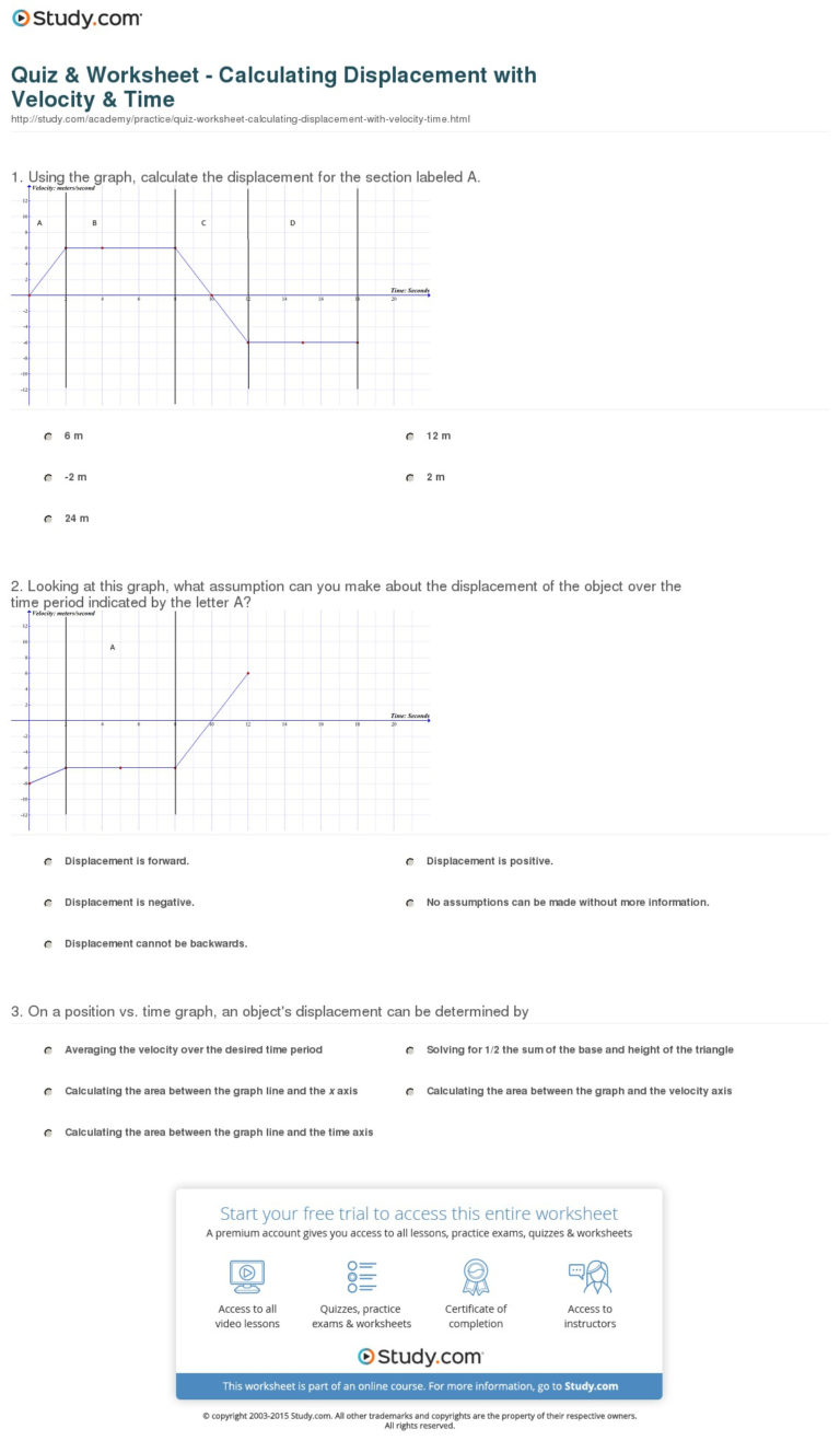 Displacement And Velocity Worksheet