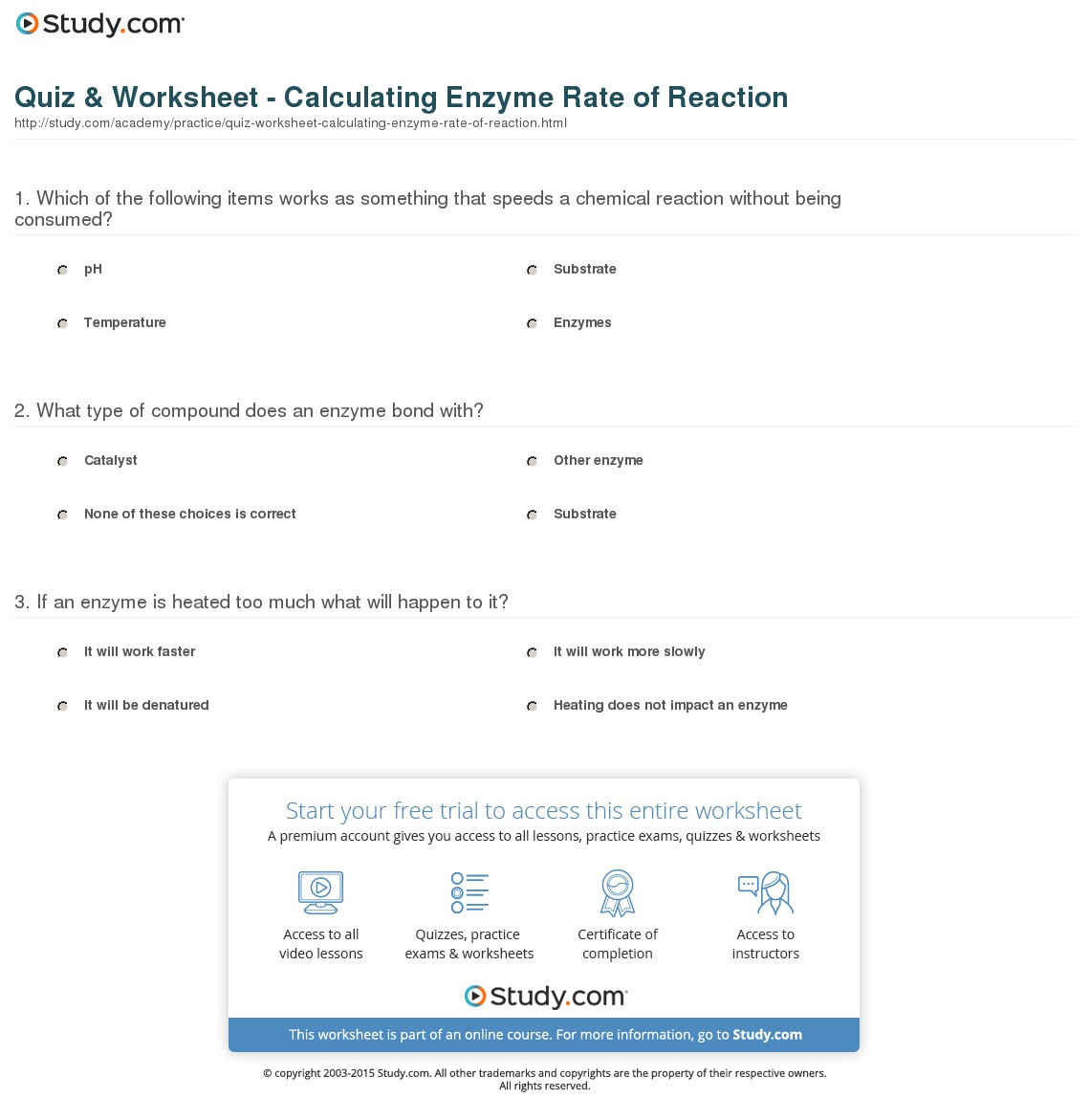 Quiz  Worksheet  Calculating Enzyme Rate Of Reaction