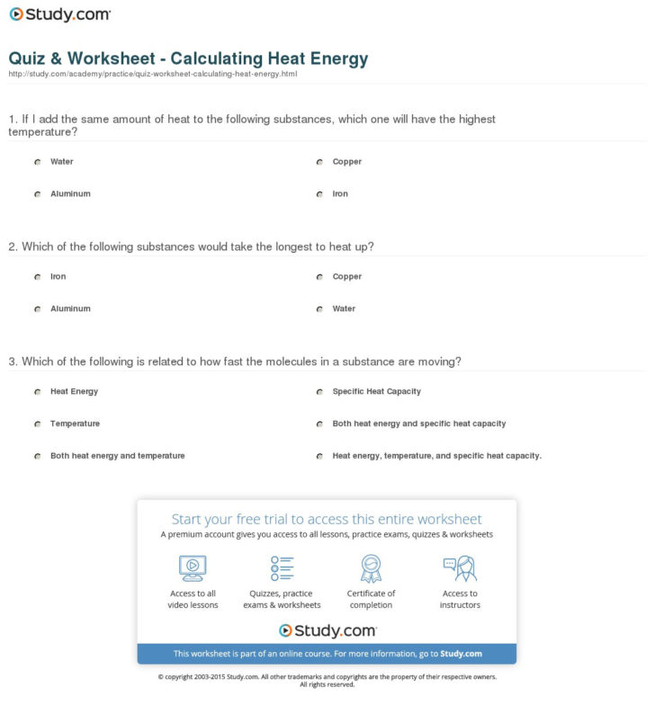 Heat Calculations Worksheet Answers